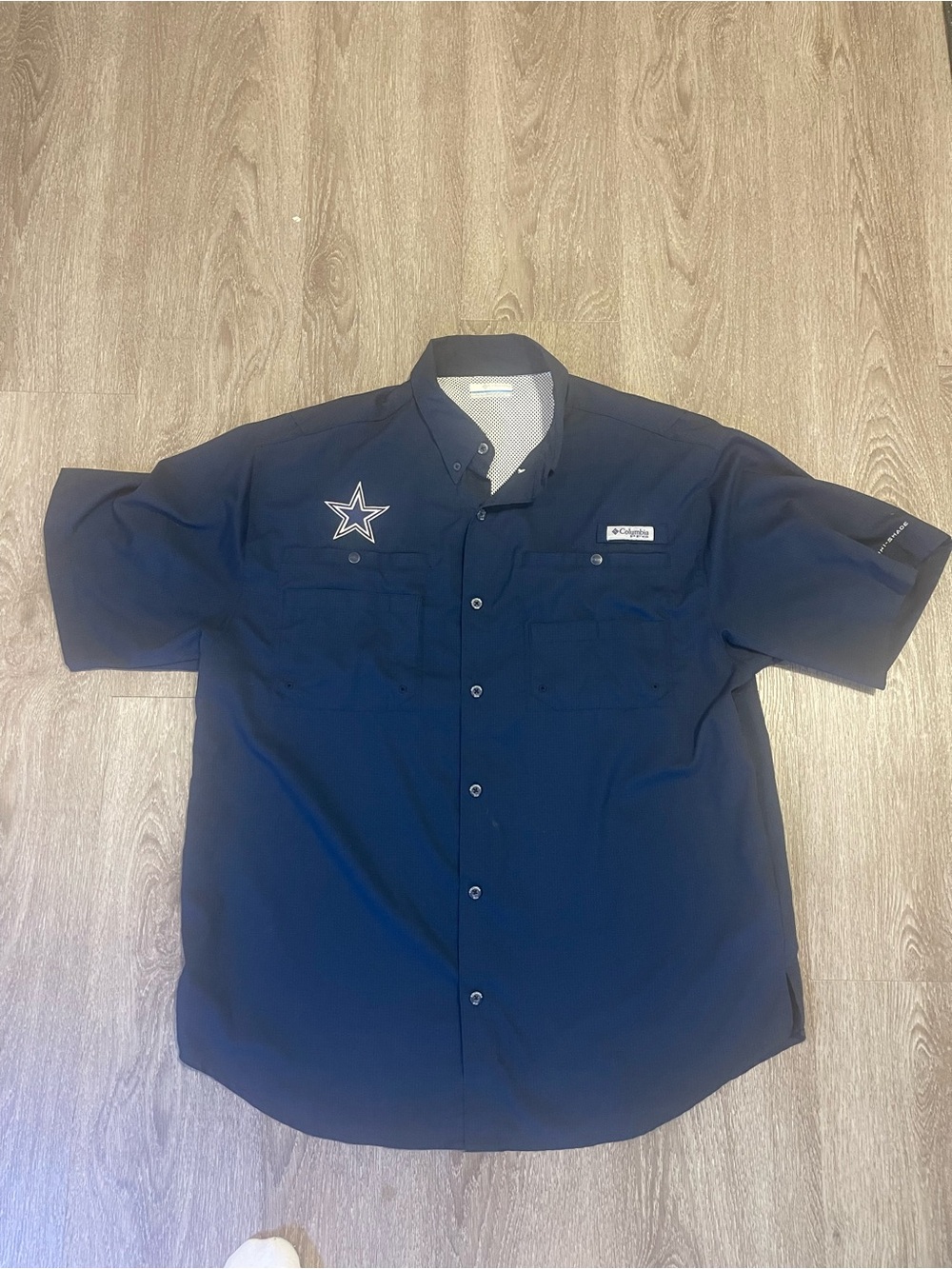 Dallas Cowboys Shirt Mens Large Navy Blue NFL Football Short Sleeve Columbia PFG